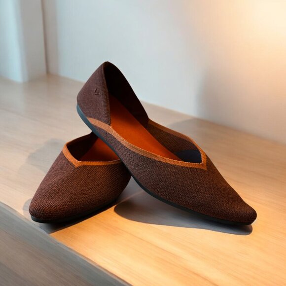 Vivaia Pointed Toe Flats V-Cut Brown Pumpkin Women's sz 39 / US 8-8.5 - Picture 1 of 15